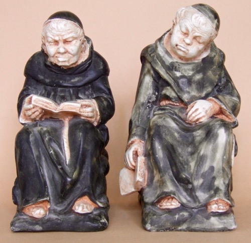 Monks at Ease: Porcelain bookends, each weighing about 2 lbs and 8 inches in height. 